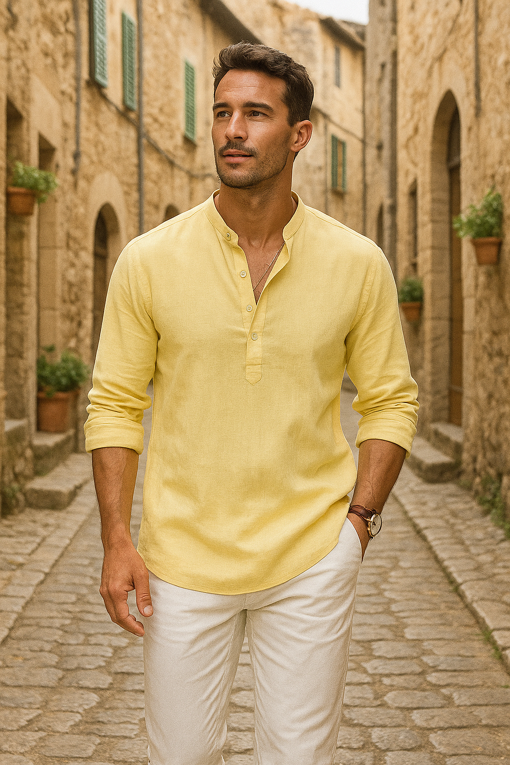 Félix™ | Chemise en lin avec col tunisien