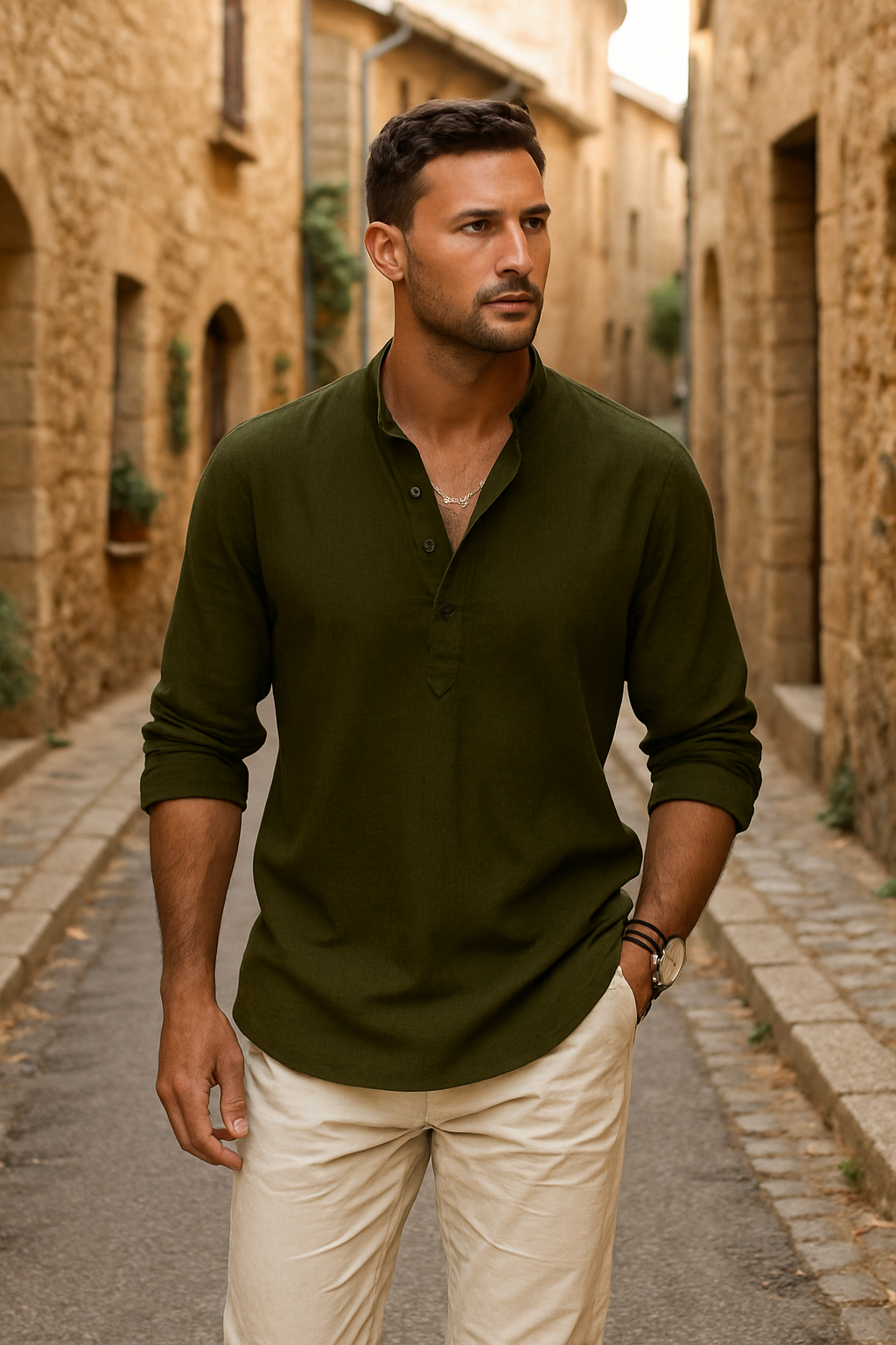 Félix™ | Chemise en lin avec col tunisien