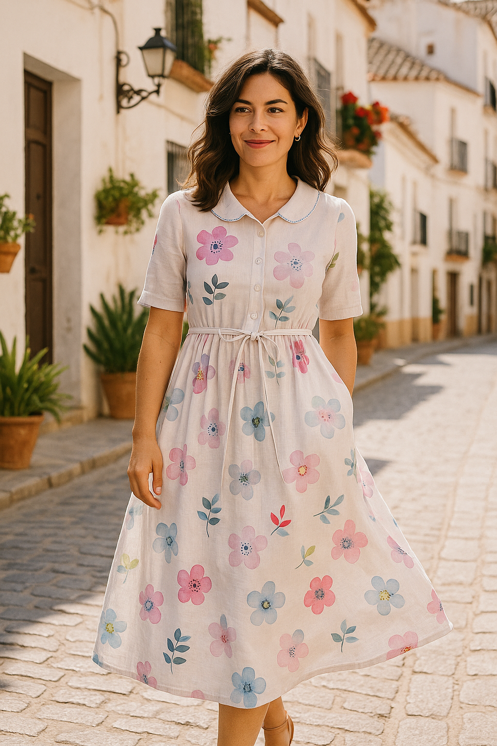 Liora™ | Vestido Blanco Floral Vintage