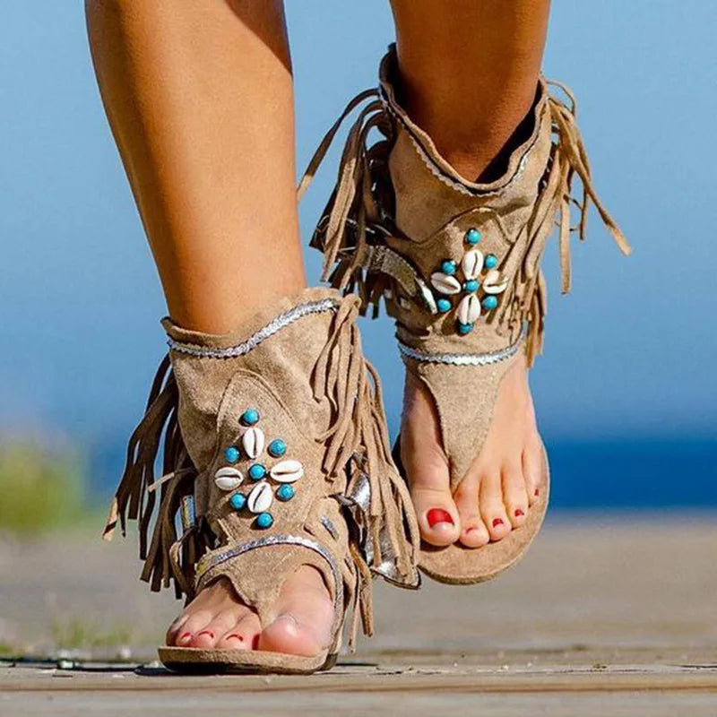 Jeanne™ | Sandales rétro-bohèmes avec franges