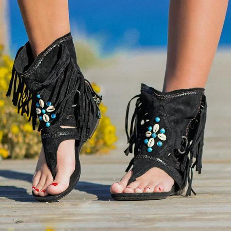 Jeanne™ | Sandales rétro-bohèmes avec franges