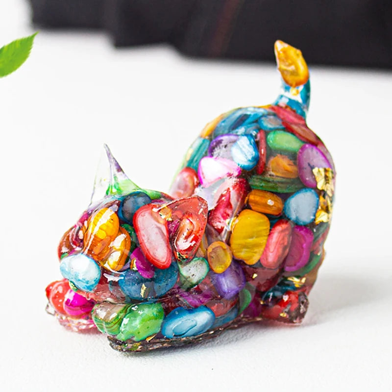 Estrella™ | Escultura de Gato en Cristal Multicolor