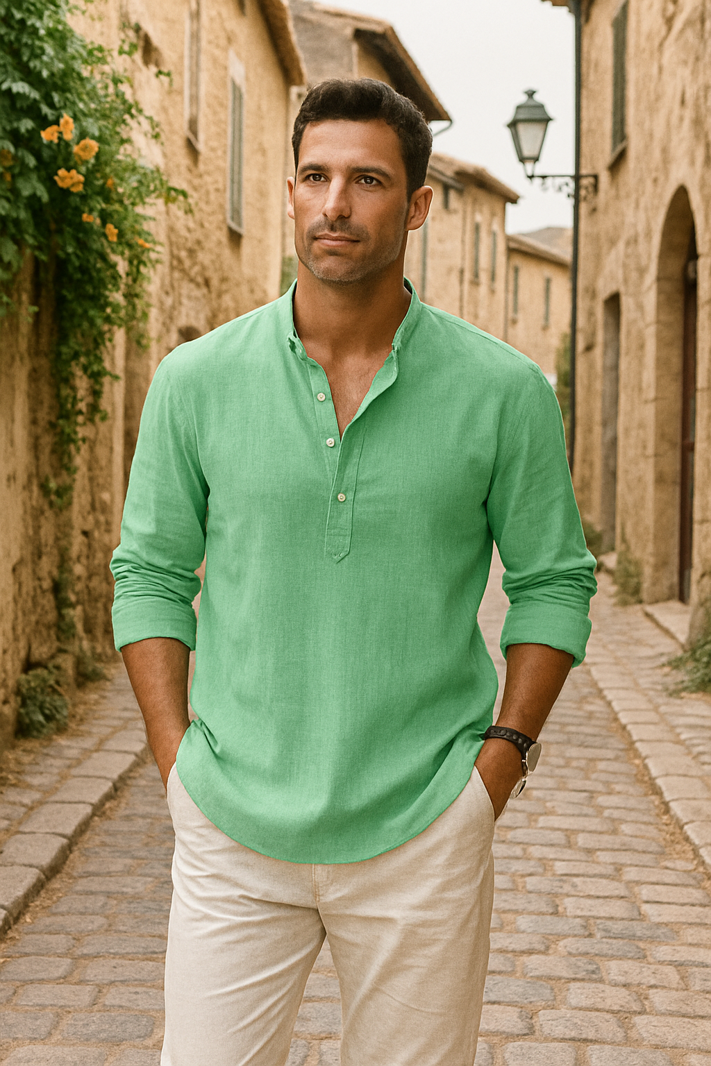 Félix™ | Chemise en lin avec col tunisien