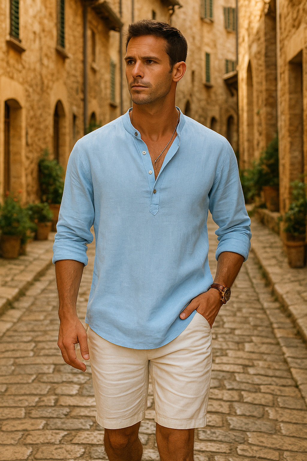 Félix™ | Chemise en lin avec col tunisien