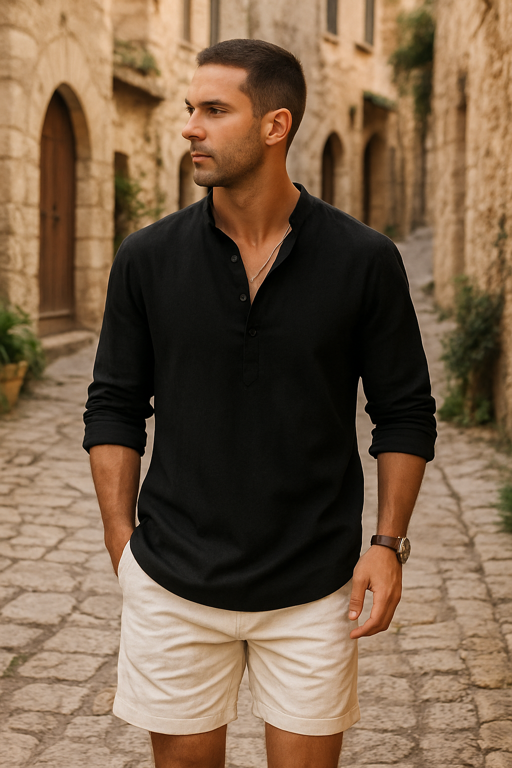 Félix™ | Chemise en lin avec col tunisien