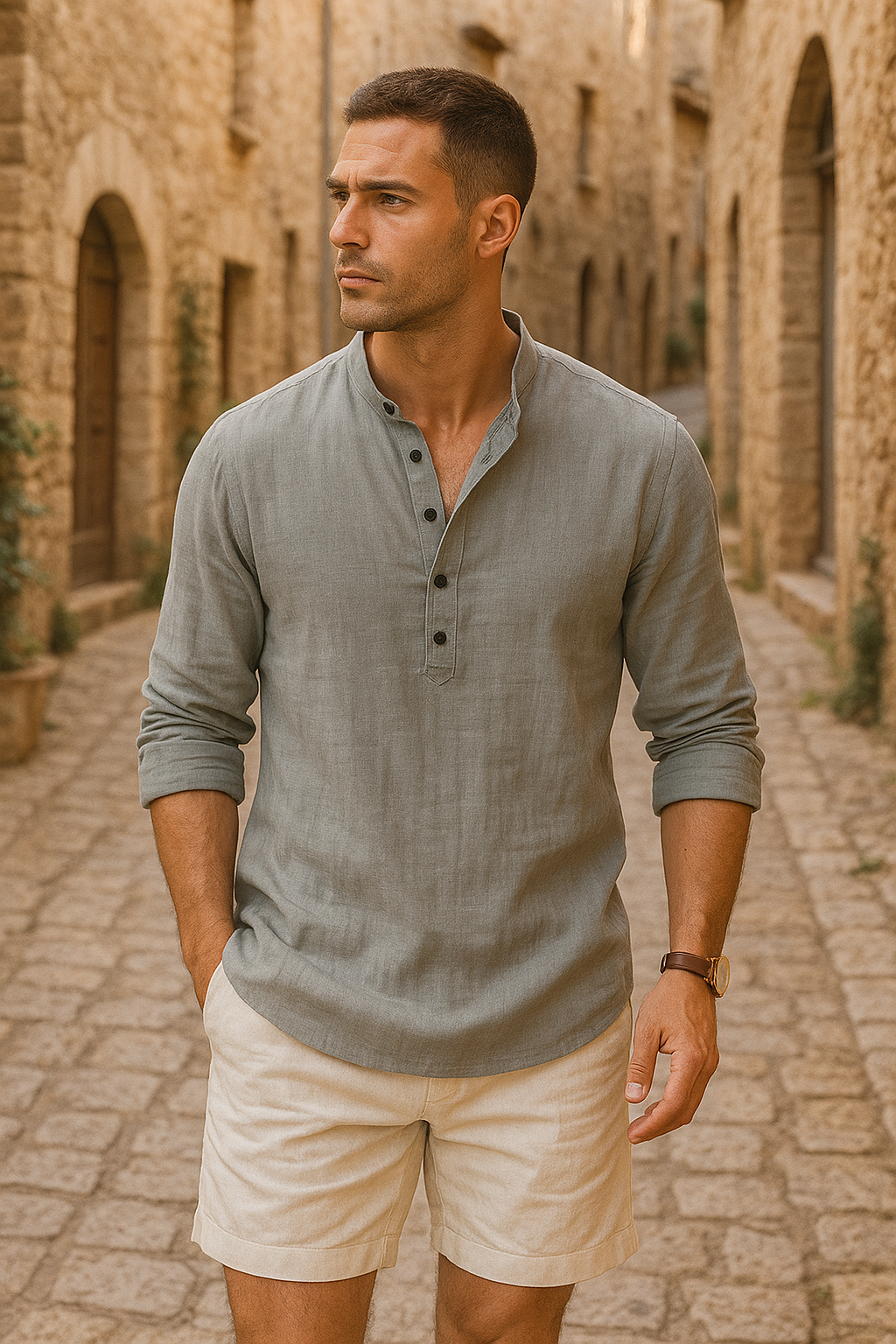 Félix™ | Chemise en lin avec col tunisien