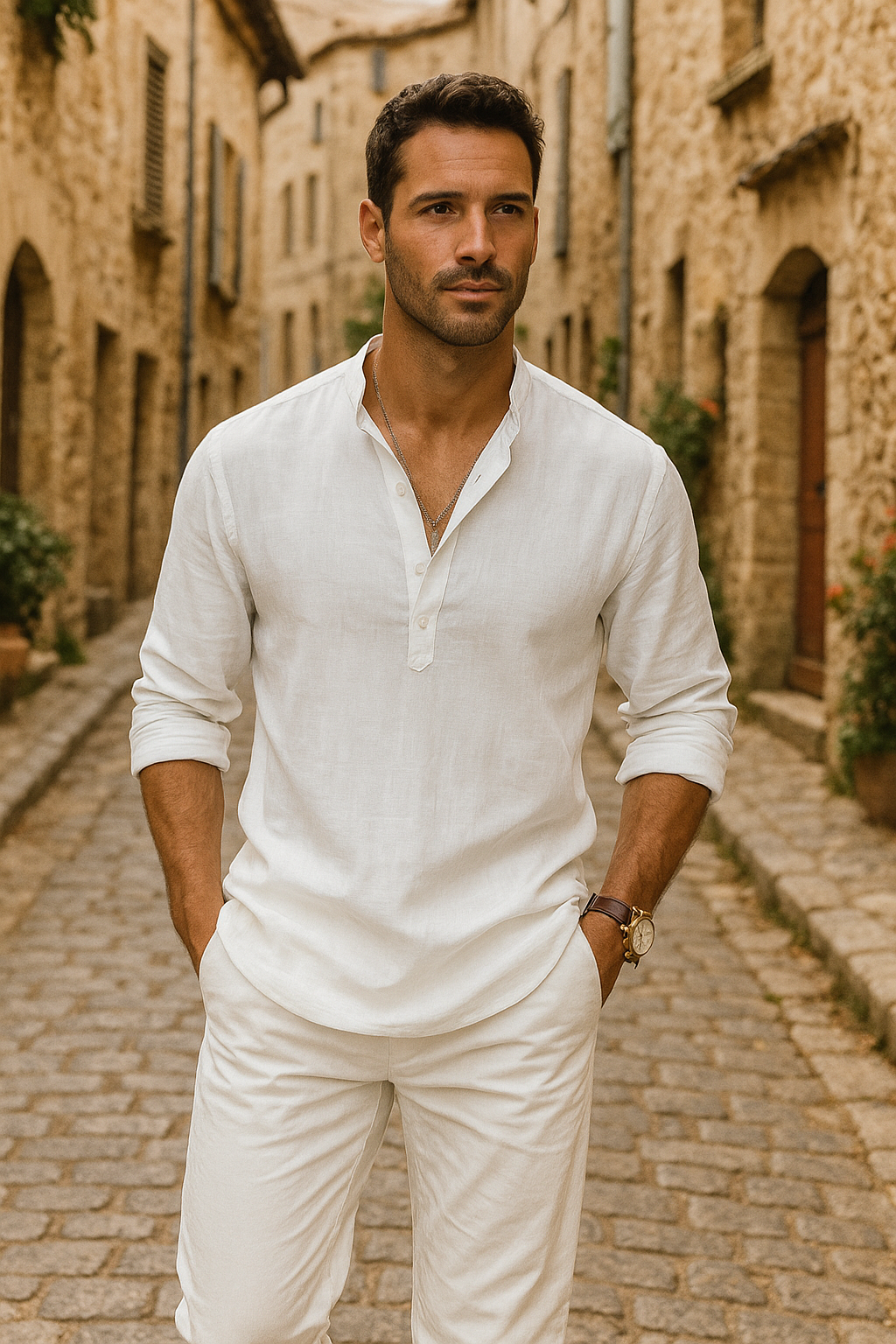 Félix™ | Chemise en lin avec col tunisien