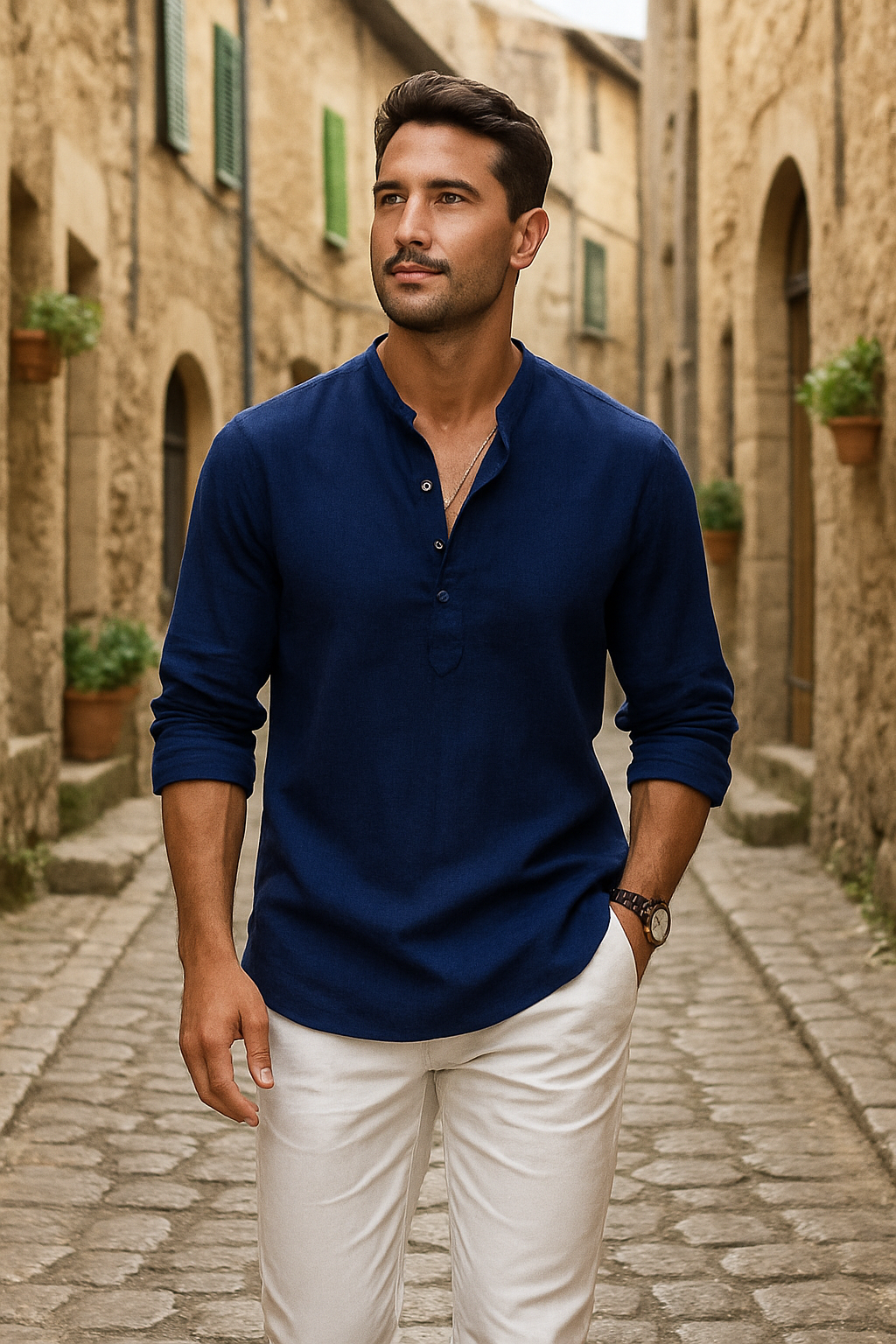 Félix™ | Chemise en lin avec col tunisien