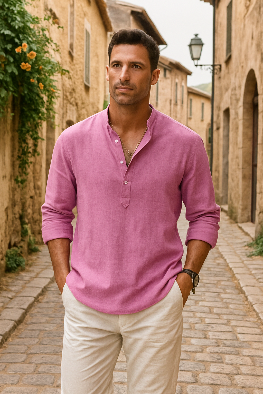 Félix™ | Chemise en lin avec col tunisien