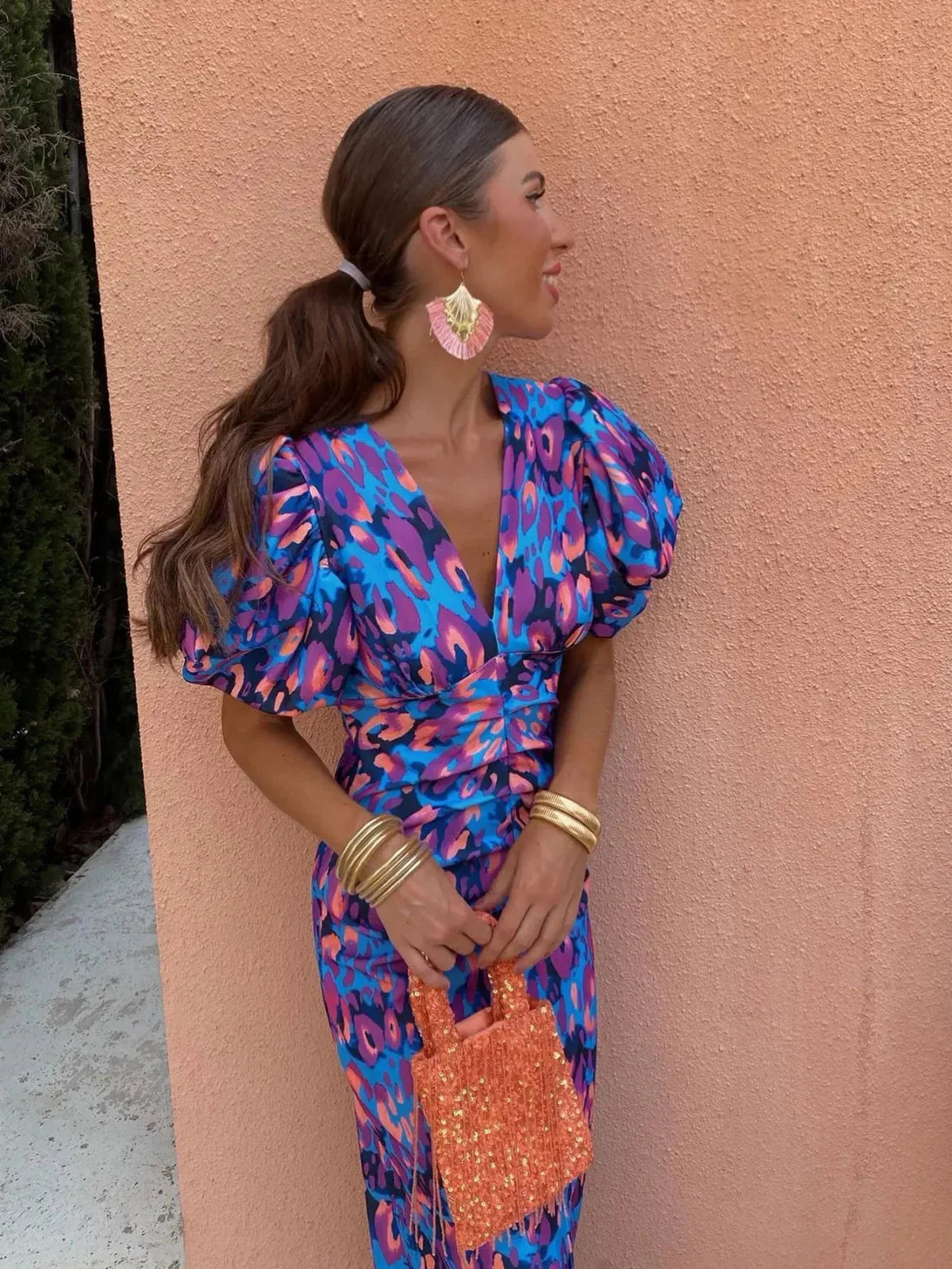 Liliane™ | Robe colorée avec manches plissées