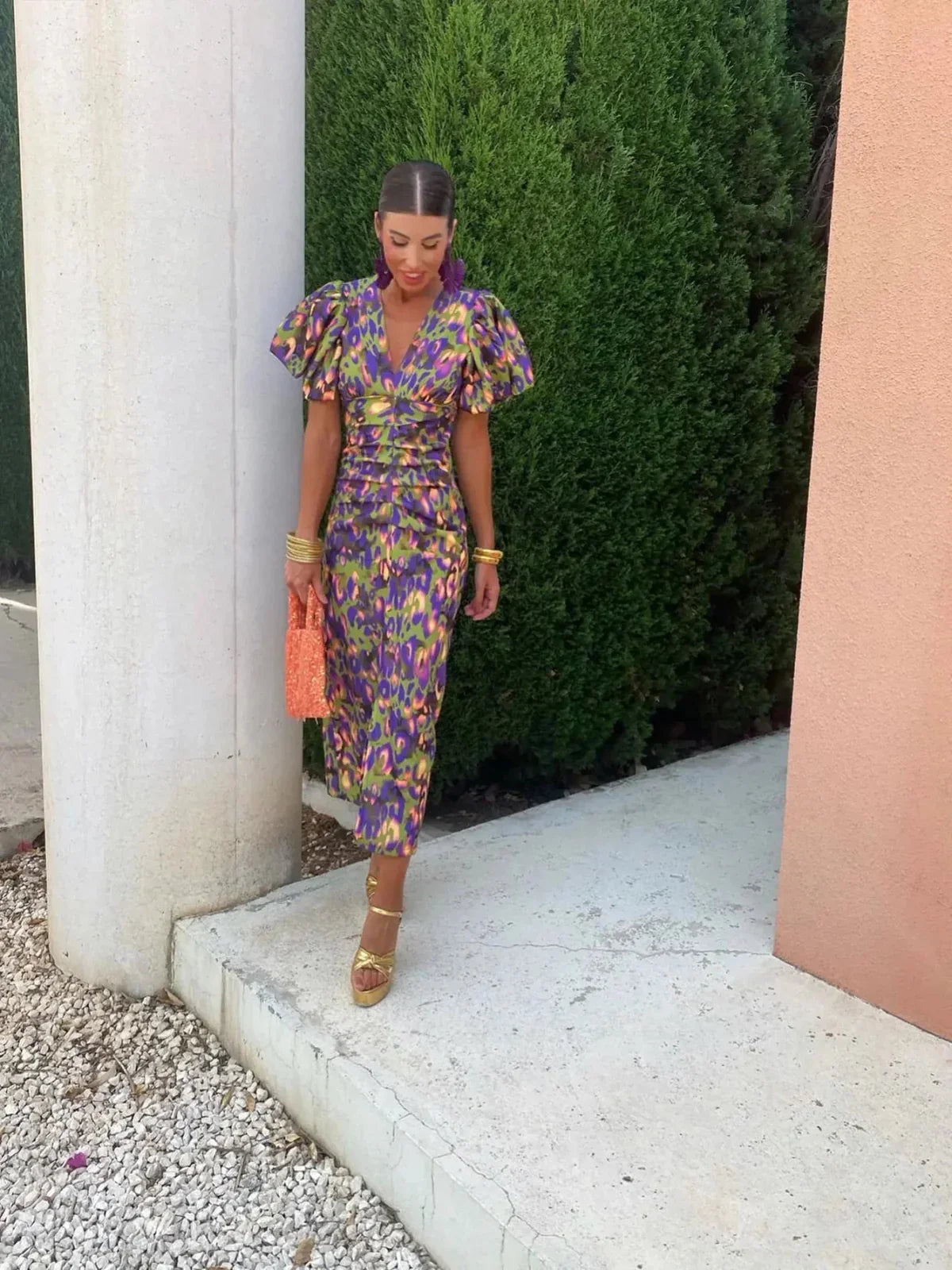 Liliane™ | Robe colorée avec manches plissées