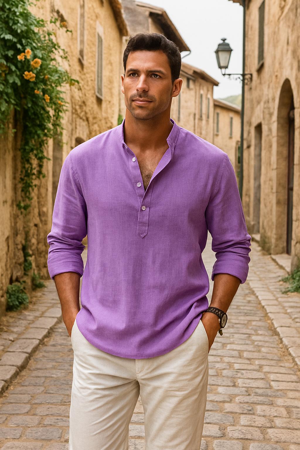 Félix™ | Chemise en lin avec col tunisien