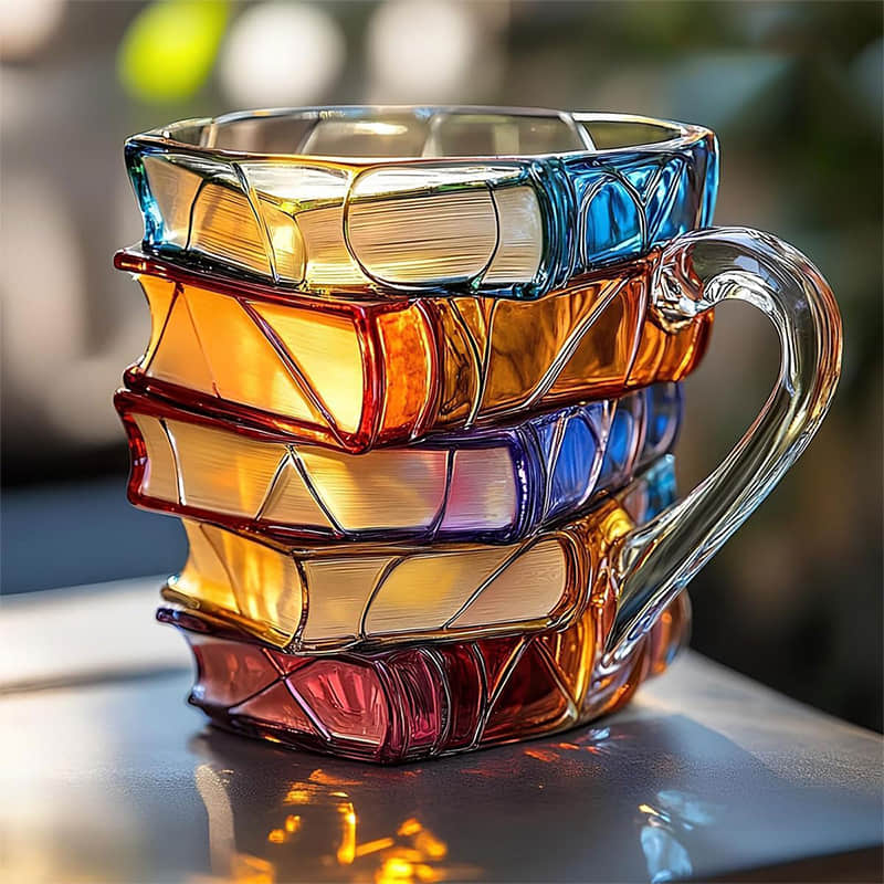 Lucía™ | Taza artística de cristal en forma de libros