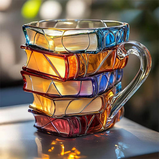Lucía™ | Taza artística de cristal en forma de libros