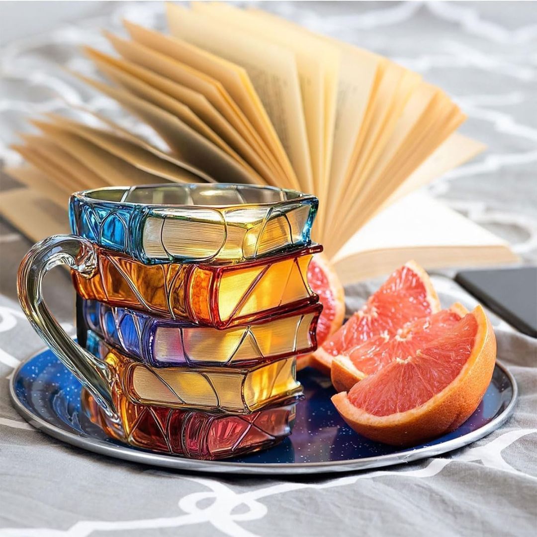 Lucía™ | Taza artística de cristal en forma de libros