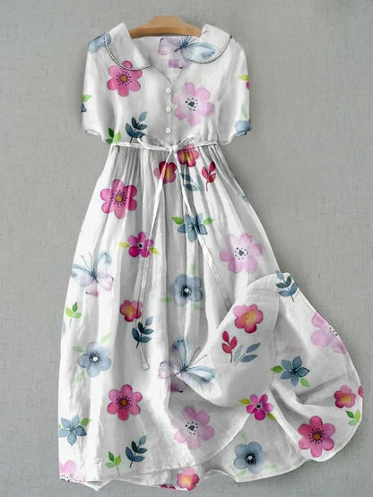 Liora™ | Vestido Blanco Floral Vintage