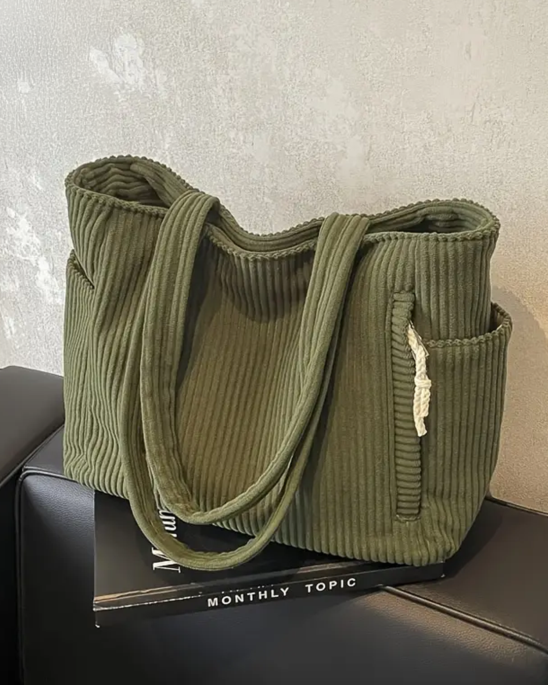 Verde Serena™ | Bolso Acanalado con Detalle de Cordón