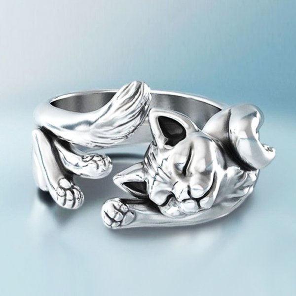 María™ | Anillo Gato Escultórico de Plata