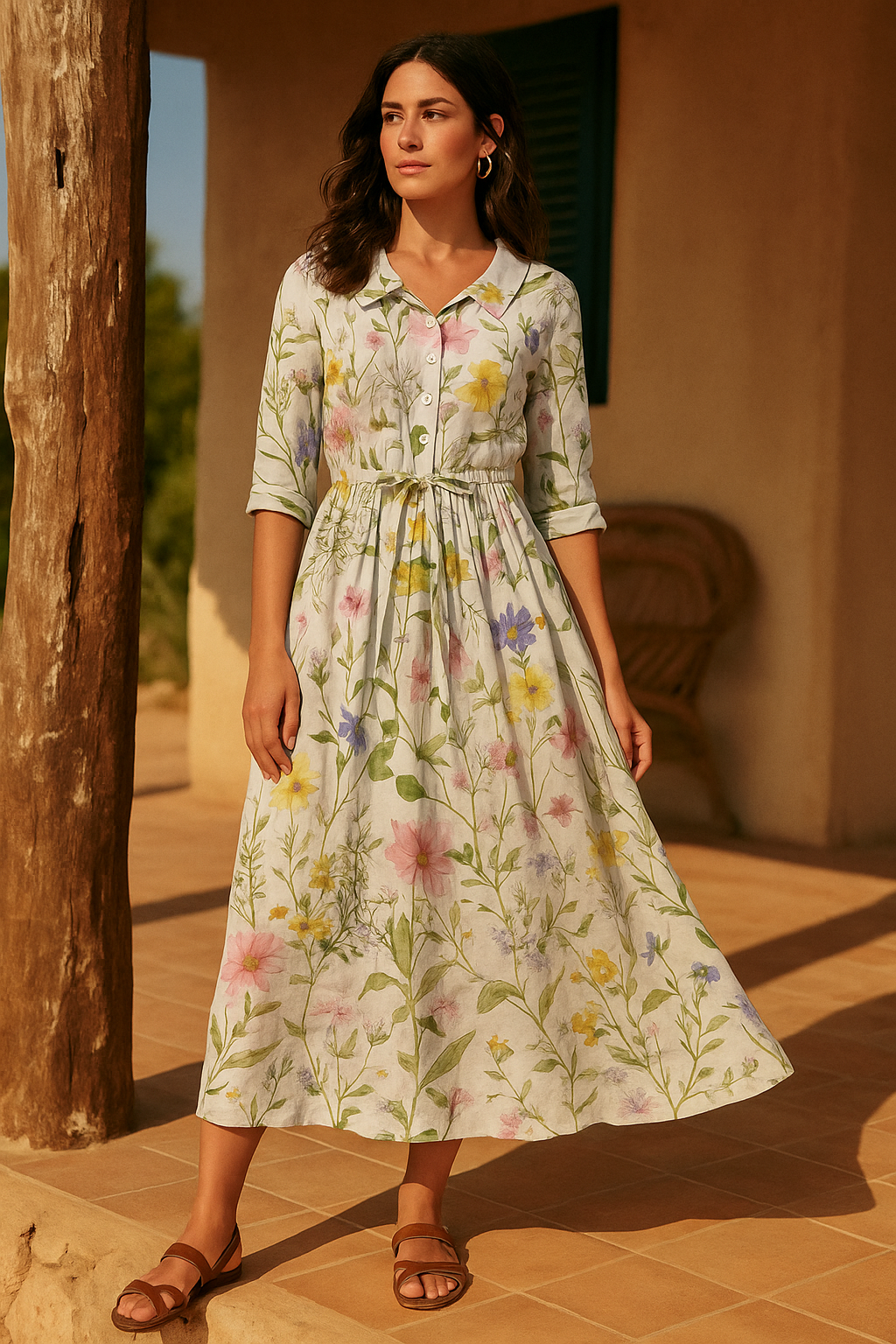 Clara™ | Vestido Vintage Floral de Lino y Algodón