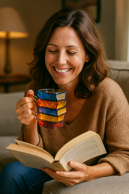 Lucía™ | Taza artística de cristal en forma de libros