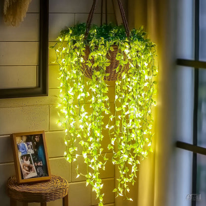 LuzVerde™ | Guirnalda Colgante con Hojas y Luz Cálida