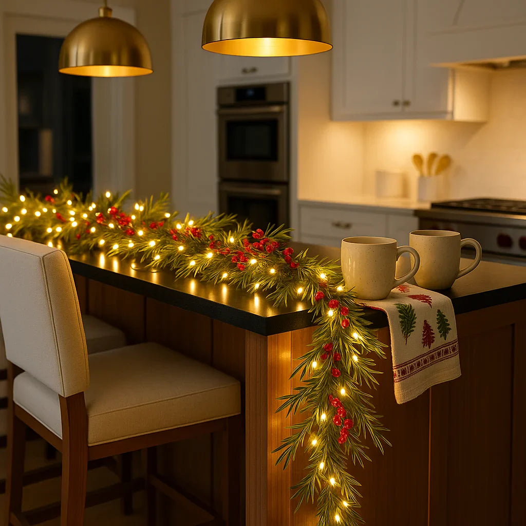 AuroraBerry™ | Guirnalda Navideña con Luces Cálidas y Bayas