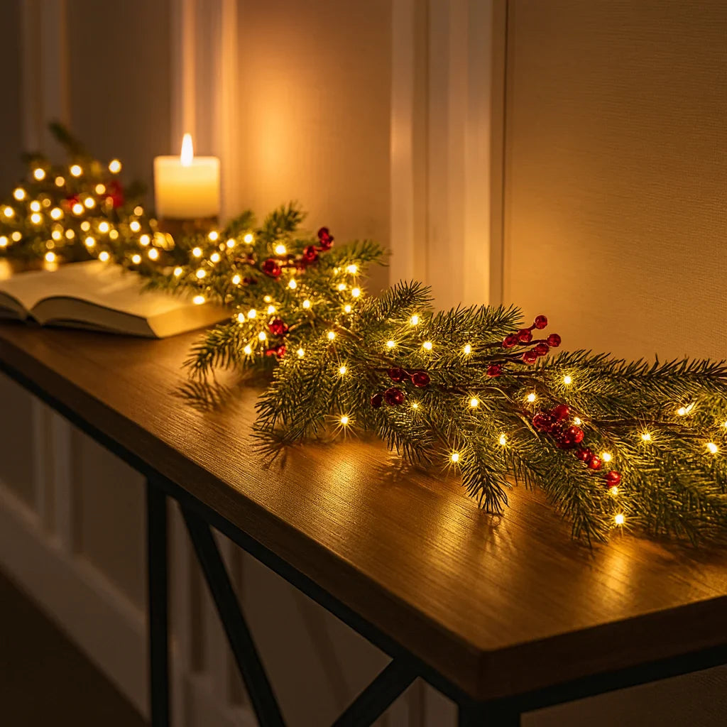 AuroraBerry™ | Guirnalda Navideña con Luces Cálidas y Bayas