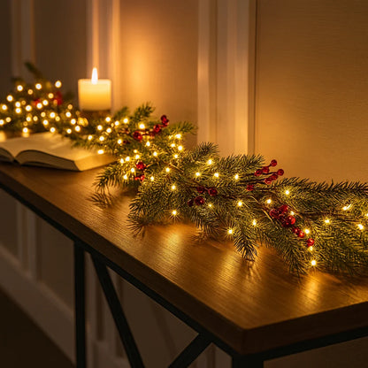 AuroraBerry™ | Guirnalda Navideña con Luces Cálidas y Bayas