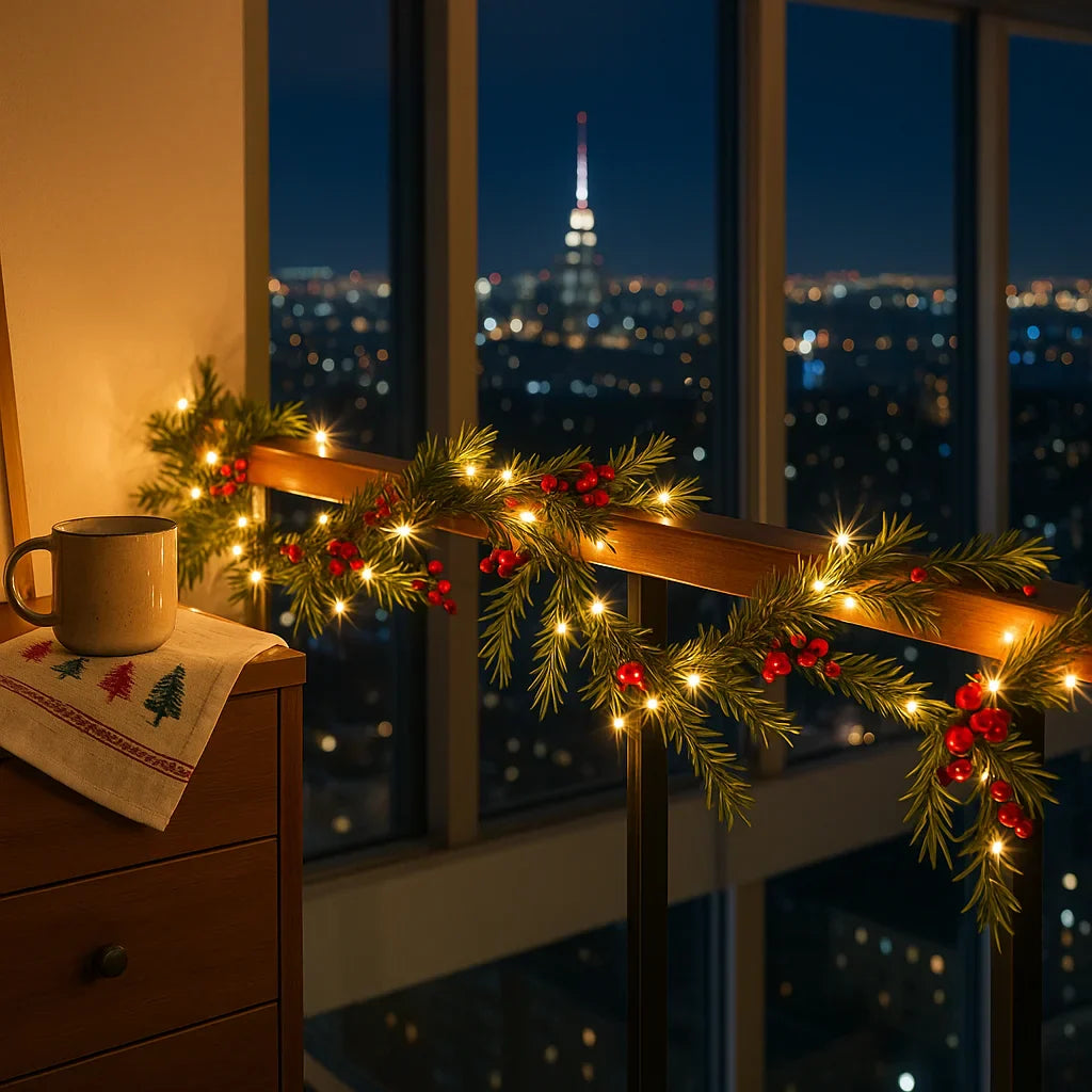 AuroraBerry™ | Guirnalda Navideña con Luces Cálidas y Bayas