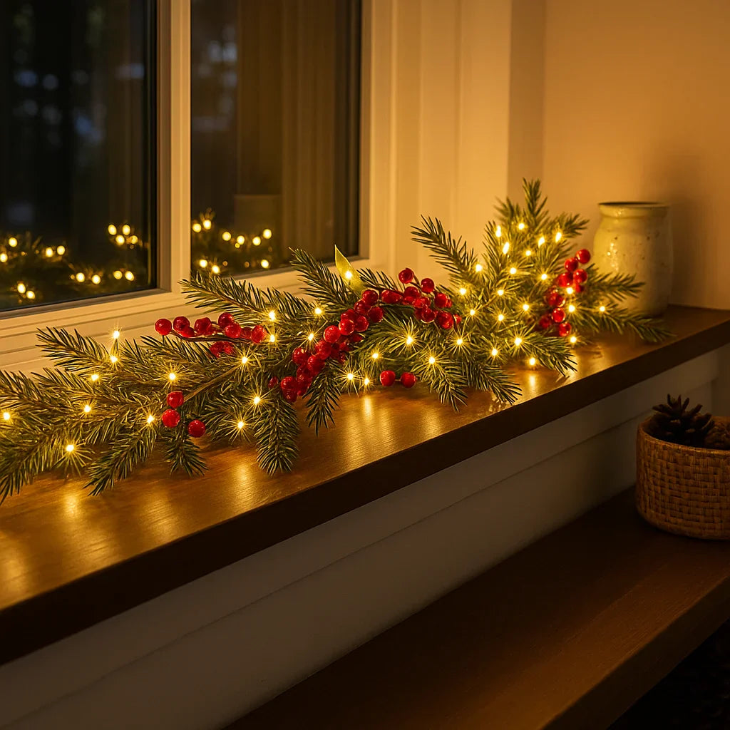 AuroraBerry™ | Guirnalda Navideña con Luces Cálidas y Bayas