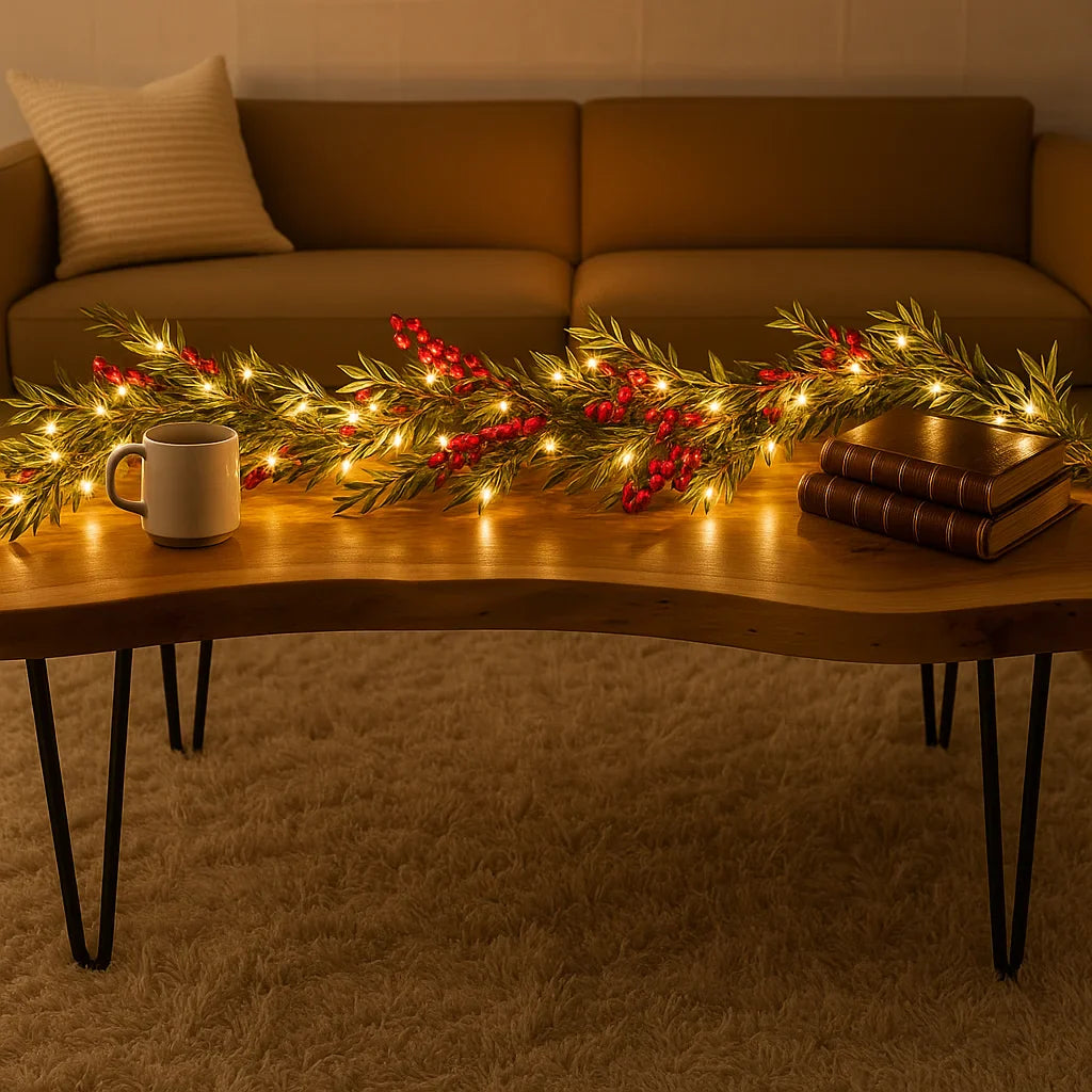 AuroraBerry™ | Guirnalda Navideña con Luces Cálidas y Bayas