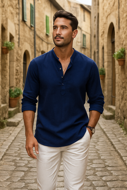 Félix™ | Chemise en lin avec col tunisien