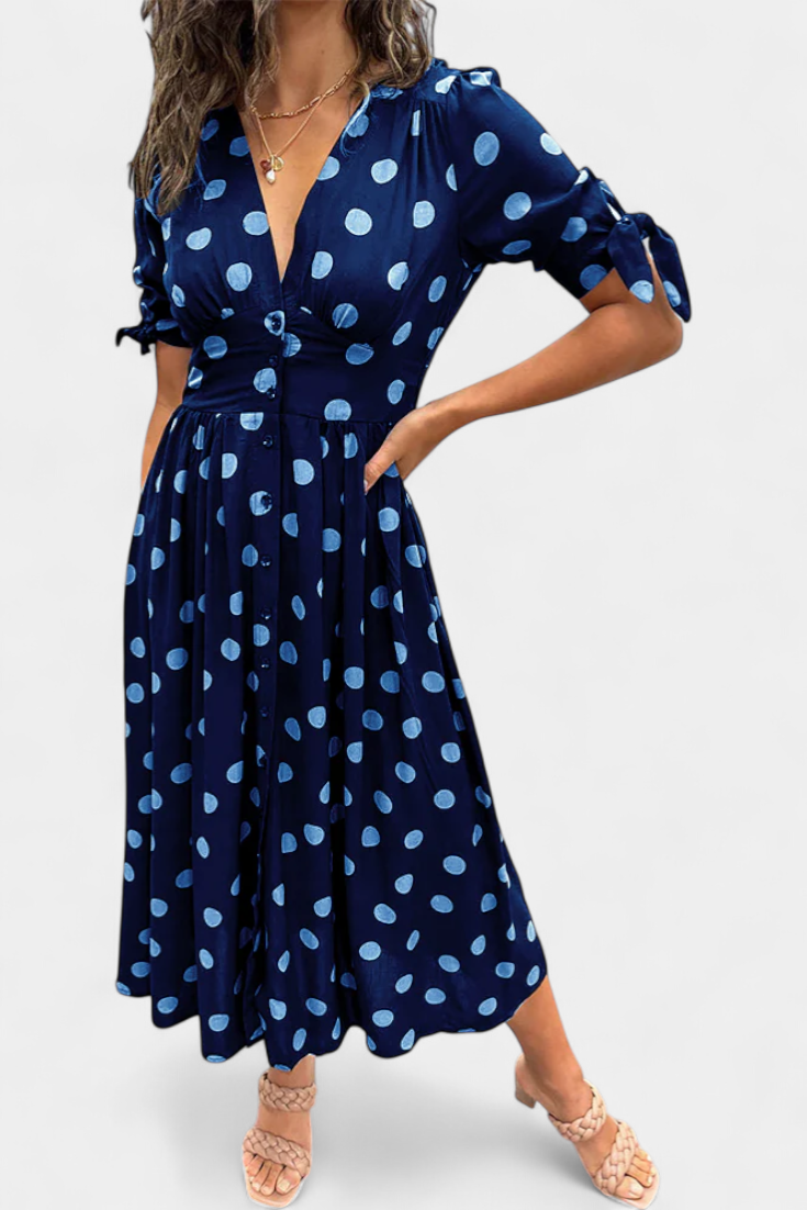 Lizzie Vestido Midi de Lunares con Escote en V Profundo
