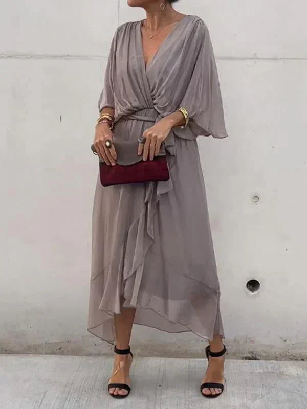 Solène™ | Robe en mousseline de soie à col en V