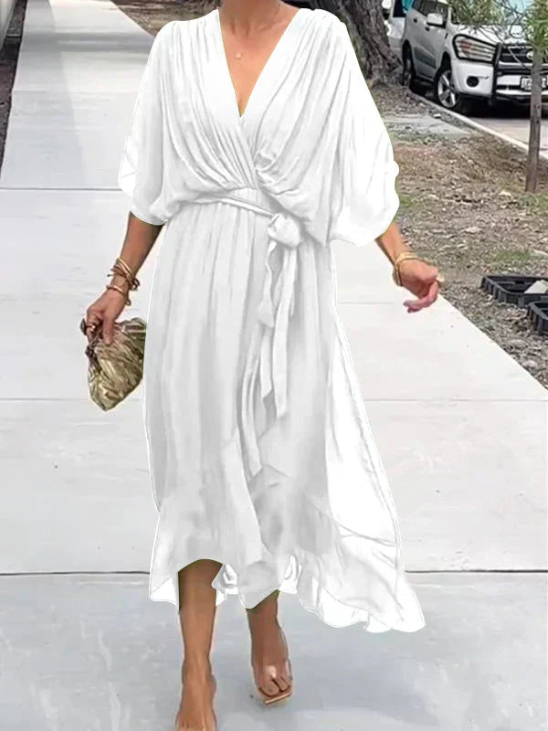 Solène™ | Robe en mousseline de soie à col en V
