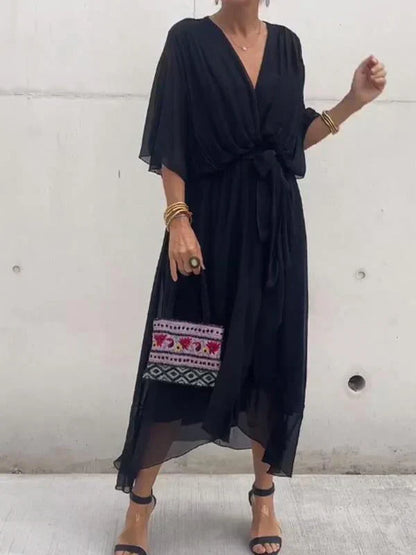 Solène™ | Robe en mousseline de soie à col en V