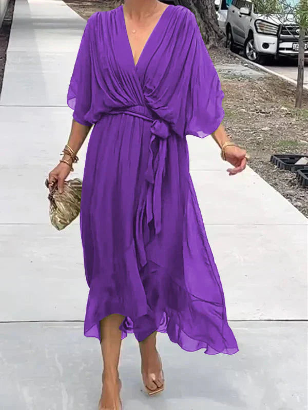 Solène™ | Robe en mousseline de soie à col en V