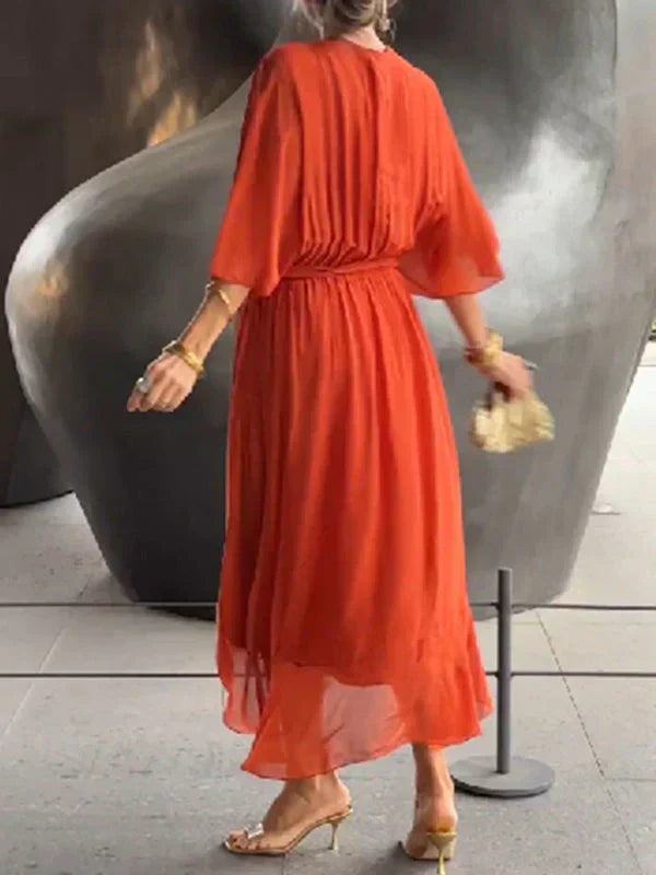 Solène™ | Robe en mousseline de soie à col en V