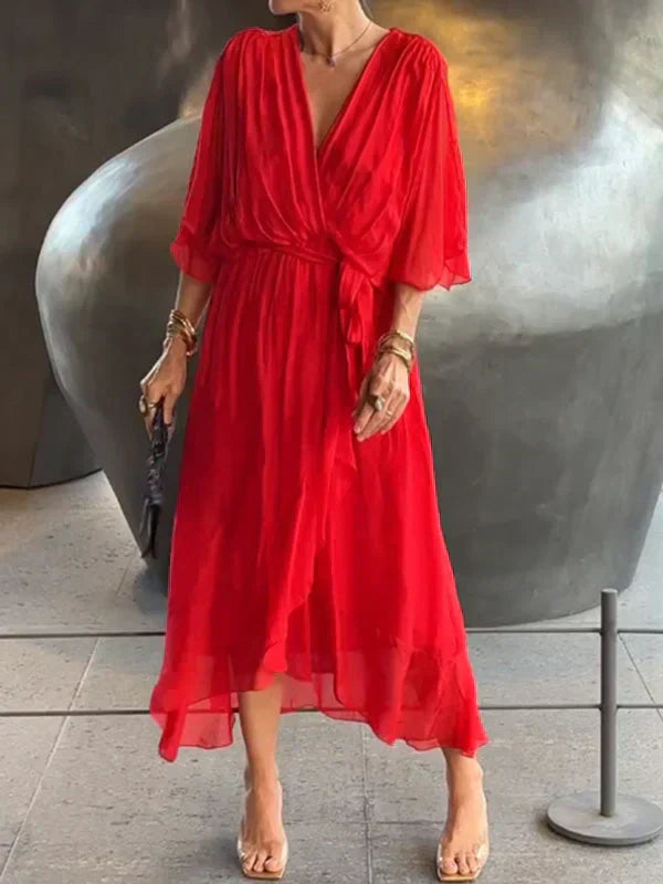 Solène™ | Robe en mousseline de soie à col en V