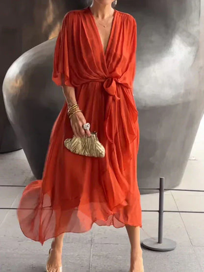 Solène™ | Robe en mousseline de soie à col en V