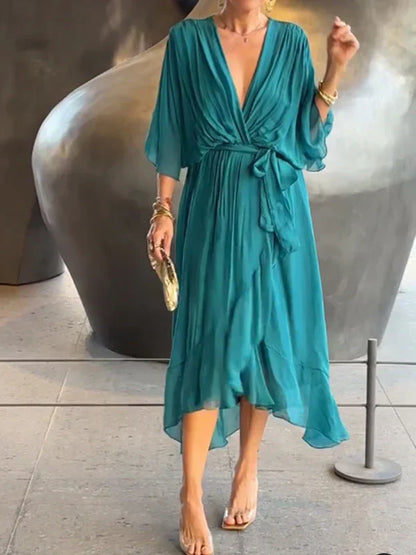 Solène™ | Robe en mousseline de soie à col en V